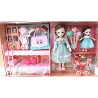 (RẺ NHẤT SHOPEE) Trò chơi mô hình nhà búp bê có khớp cực đẹp kèm nhiều phụ kiện thích hợp cho bé gái trên 3 tuổi cao cap