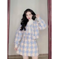 [Re nhat Shoppee ]Áo dạ xanh ziczac hot hit cúc ngọc ảnh thật