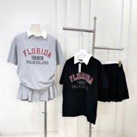 (rẻ và đẹp) Sét áo phông 1989 phối cổ sơ mi và chân váy xếp ly đẹp, sét bộ đồ sang chảnh nữ