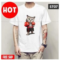 [RẺ VÔ ĐỊCH] Áo phông unisex in mèo đấm bốc ngắn tay đẹp siêu ngầu giá rẻ nhất