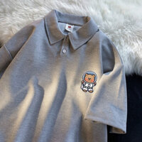 [RẺ VÔ ĐỊCH] Áo polo nam nữ form rộng in hình gấu chất vải tổ ong không bai xù chuẩn form  trẻ trung phong cách Hàn Quốc
