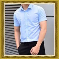 [RẺ VÔ ĐỊCH] Áo Sơ Mi Lụa Cotton nam Ngắn tay Màu Xanh Nhạt (7 Size từ 40kg đến 85kg) - FashionQuocDai