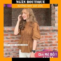 [Rẻ Vô Địch] Áo Sơ Mi Nữ Thô Đũi Chạy Chỉ Chun,Áo Kiểu Nữ Cộc Tay Freesize Hot Hit - Ngân Boutiques