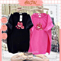 [Rẻ Vô Địch] Áo Thun Form Rộng 3158 Cotton Khô In Hình Mặt Gấu Dâu Unisex