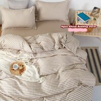 [RẺ VÔ ĐỊCH] Bộ chăn ga gối ga giường cotton poly Hàn Quốc mẫu kẻ caro be vintage - Ngân Khánh Bedding drap giường