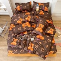 [RẺ VÔ ĐỊCH] Bộ chăn ga gối ga giường cotton poly Hàn Quốc mẫu gấu nâu LV - Ngân Khánh Bedding drap giường