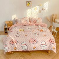 [RẺ VÔ ĐỊCH] Bộ chăn ga gối ga giường cotton poly Hàn Quốc mẫu thỏ mây hồng cute - Ngân Khánh Bedding drap giường