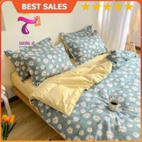 [RẺ VÔ ĐỊCH] Bộ Chăn Ga Gối Đệm Poly Cốt Tông 4 Món Cúc Trắng Xanh Ngọc -Chăn Ga Gối Poly Cotton Sakura JP Bedding Decor