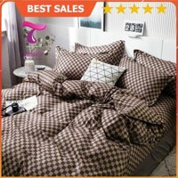 [RẺ VÔ ĐỊCH] Bộ Chăn Ga Gối Đệm Poly Cốt Tông 4 Món Nâu Caro -BST Chăn Ga Gối Poly Sakura JP Bedding Decor