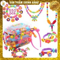 [Rẻ Vô Địch] Đồ chơi lắp ghép xâu hạt 550 chi tiết cho bé làm vòng tay, vòng cổ, bờm tóc kèm phụ kiện