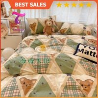 [RẺ VÔ ĐỊCH] Set Chăn Ga Gối Đệm Cotton Living 4 Món Gâu Nâu Ô Con Thoi  - Chăn Ga Cotton Living Sakura JP Bedding Decor