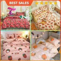 [RẺ VÔ ĐỊCH] Set Chăn Ga Gối Đệm Poly Cotton Nhập Khẩu Vườn Quả Đỏ Hồng Cam-BST Chăn Ga Gối Poly Sakura JP Bedding Decor