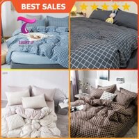 [RẺ VÔ ĐỊCH] Set Chăn Ga Gối Đệm Poly Cotton Nhập Khẩu Kẻ Caro Trend -Chăn Ga Gối Cotton Poly Sakura JP Bedding Decor
