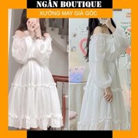[RẺ VÔ ĐỊCH] Váy Đầm Dự Tiệc Trễ Vai Màu Trắng Siêu Dễ Thương Phong Cách Công Chúa Chất Vải Mềm Mịn  - Ngân Boutiques