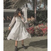 [RẺ VÔ ĐỊCH] Váy Tiểu Thư Trắng Trễ Vai Vintage - Đầm Xoè 2 Lớp Mặc Nhiều Kiểu ( Ảnh Thật )