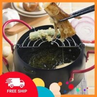 [Rẻ vô địch]Nồi chiên lọc dầu xuất Nhật sâu lòng 18 cm tặng kèm 1 vỉ gác ráo dầu