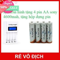 (RẺ VÔ ĐỐI) Bộ sạc pin AA, AAA màn hình LCD tặng kèm hộp 4 pin sony AA 4600mah