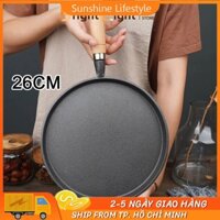【🔥Rẻ】26cm Chảo gang chống dính đúc nguyên khối quai cầm gỗ cách nhiệt đường kính 26cm chảo chiên rán đổ bánh xèo