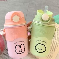 【Ready Stock】 480Ml Cho Bé Trẻ Em Bình Nước Có Ống Hút Và Dây Đeo Hình Hoạt Hình Đáng Yêu Bình Thép Không Gỉ 304 Bình Giữ Nhiệt