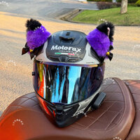 【Ready Stock】 Electric Bicycle Helmet Decorations Purple Cat Ear Strap Bell Motorcycle Helmet Cat Ear Plush Accessories Modified Ear Q649