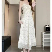 【Ready Stock】 Floral Strap Dress Elegant Slimming Fairy French Tea Break Beautiful Seaside Vacation Style Small Summer 4LV3