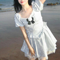 【Ready Stock】 French Tea Break Puff Sleeve Dress Women's Summer Small Princess Dress Waist Slimming Bubble Skirt Fi2s