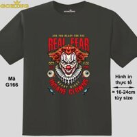REAL FEAR, mã G166. Áo thun nam nữ in siêu đẹp. Áo phông thoát nhiệt GOKING hàng hiệu cao cấp - Xám đậm - XL Khoảng 72-82kg