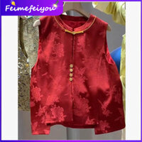 [Real Shot] Áo khoác in hình nữ có nút thanh lịch phong cách Trung Quốc mới với áo Vest thời trang thiết kế truyền thống