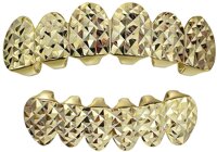 Real Solid 925 Sterling Silver Grillz - Top & Bottom Diamond Cut Slugs - 14k Gold Finish Over Real Silver Custom Grills for Teeth