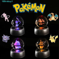 Rebuy1 Bóng 3D, Đế đèn Gengar Mew Bóng thủy tinh Pikachu, Giáng sinh Anime Tượng nhỏ Ánh sáng đầy màu sắc Đèn ngủ Mewtwo Điêu khắc thủy tinh Quà tặng sinh nhật