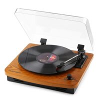Record Player, Musitrend 3-Speed Belt-Drive Turntable with Built-in Stereo Speakers, Vintage Style Record Player Support Vinyl-to-MP3 Recording, AU...