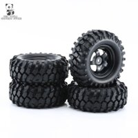 [RED PANDA]. 4Pcs Black 1:10 RC Car Rubber Tires & Wheel Rims for Off Road RC Crawler Buggy