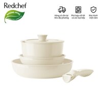 Redchef Bộ nồi đá gốm chống dính tay cầm tháo rời 5 món không chứa PFAS PTFE PFOA cho mọi loại bếp