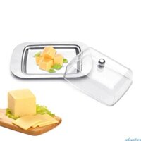 Redsun2 Khay đựng bơ tiện lợi có nắp nhựa Hộp đựng bơ Đĩa kim loại để bảo quản và phục vụ