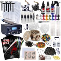 Rehab Ink Professional Tattoo Kit w/ 3 Ink Colors, Skull Ink Holder, 2 Machines, Power Supply & More