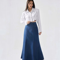 REINA - Áo Cropped Cotton-poplin Shirt - Embellished Fish-tail Denim Maxi Skirt