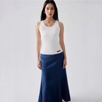 REINA -The Daily ribbed stretch-cotton tank - Embellished Fish-tail Denim Maxi Skirt