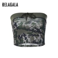 Relagala Áo Ống Ôm Họa Tiết Rằn Ri Cột Dây Gợi Cảm Thời Trang Cho Nữ