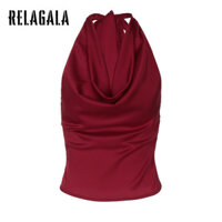 Relagala Nữ 2025 Mới Màu Trơn Slim Fit Tất Cả Trận Đấu Thời Trang Gợi Cảm Lưng Áo hai dây