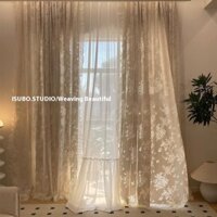 Rèm bướm Pháp Retro ánh sáng và bóng sợi Ren phòng khách Phòng ngủ bay cửa sổ ban công Rèm váy màu be