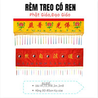 Rèm Có Tua Rua - Phật Đạo,Đạo Giáo Hoa sen,Bát Quái,Rèm trang trí (1m,1m2,1m5,2m,2m5)