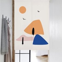 Rèm cửa in họa tiết hình học màu Morandi, vải cotton-linen, rèm phong thủy, rèm nửa không cần khoan, rèm trang trí cho phòng ngủ và phòng khách FV8R