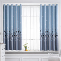 Rèm Cửa Treo Cửa Có Sẵn Khoen Tròn, Rèm Trang Trí -  Bướm Đen Xanh Dương XD021