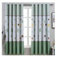 Rèm Cửa Treo Cửa Có Sẵn Khoen Tròn, Rèm Trang Trí XD010 Sọc Xanh Lá Sao