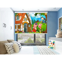 Rèm Cuốn Tranh 3 Chú Heo Con Và Chó Sói Trang Trí Lớp Học Trường Học Bền Đẹp Giá Rẻ