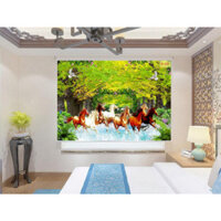 Rèm Cuốn Tranh 3D 8 Chú Ngựa Phi Hăng Say Nước Đại Tiến Về Đích Cản Sáng Cản Nhiệt Giá Tốt Nhất
