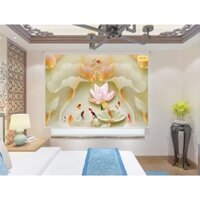 Rèm Cuốn Tranh Không Cần Khoan Tường In Hoa Sen Giả Ngọc trang Trí Phòng Khách Phòng làm Việc Sang Trọng Giá Rẻ