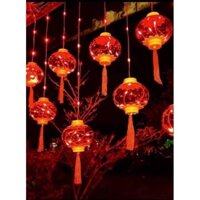 Rèm Đèn Lồng Đỏ Trang Trí Tết Có Đèn Led Thả Mành Dài 3M 8 Chế Độ Nháy Sáng Khác Nhau