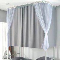 Rèm giường dán trên không cần khoan, linh hoạt hình chữ U, hai lớp, ba cửa, dẫn hướng trượt VBWM