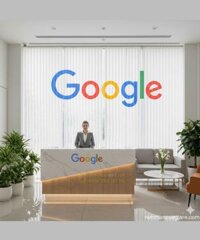 Rèm lá dọc in logo chống nắng vách kính quầy lễ tân Đẹp đẳng cấp